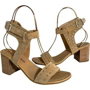 Barbara Barbieri Ankle Strap Sandals Beige Block Heel Studded Leather 9